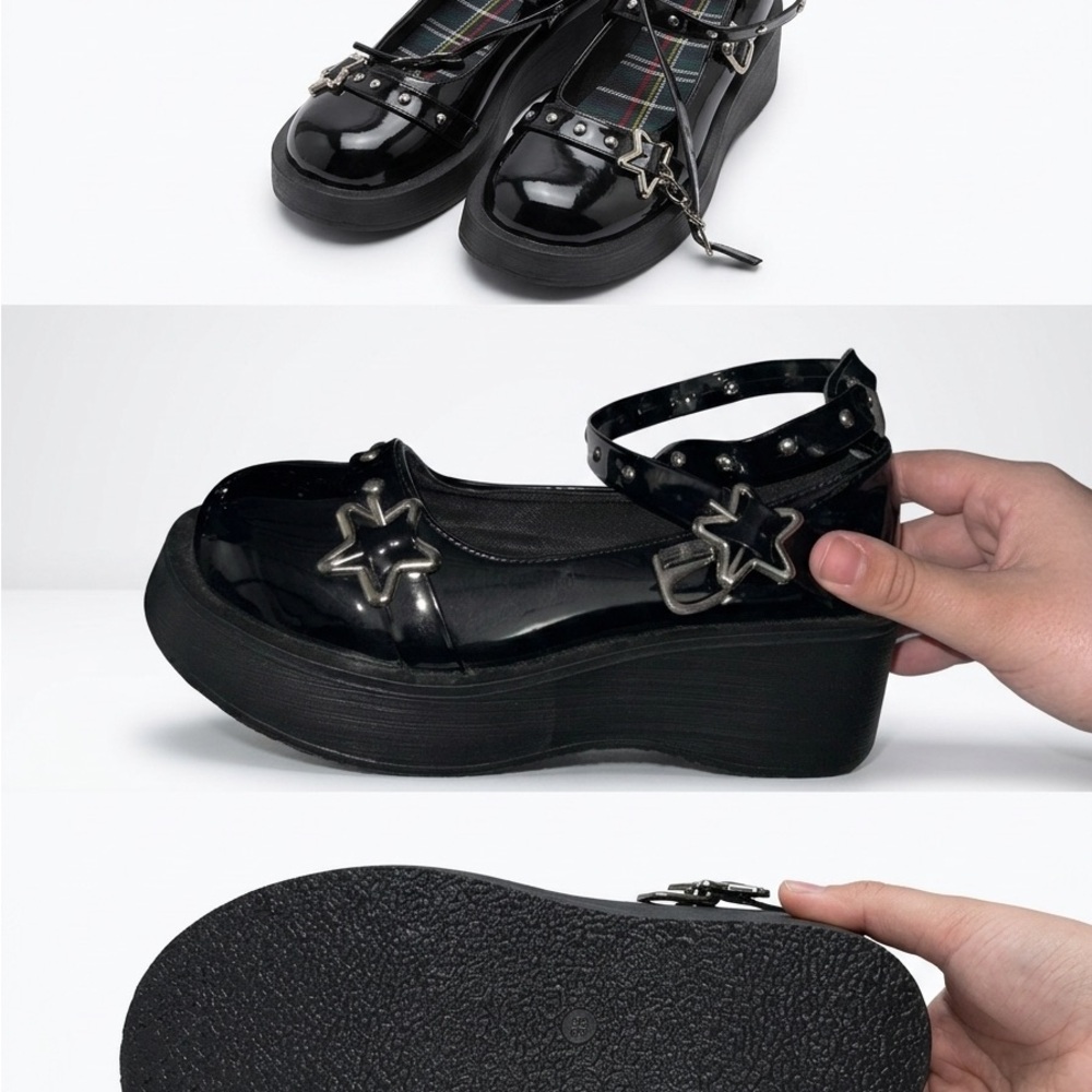 Source Unknown Black Patent Platform Mary Jane with Star Hardware